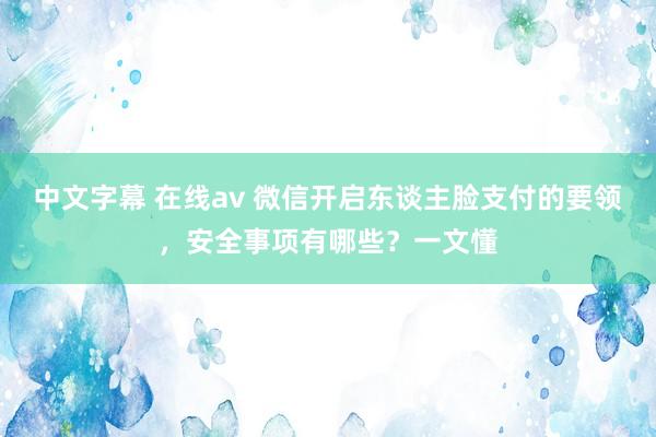 中文字幕 在线av 微信开启东谈主脸支付的要领，安全事项有哪些？一文懂