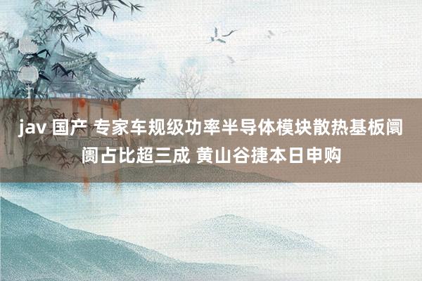 jav 国产 专家车规级功率半导体模块散热基板阛阓占比超三成 黄山谷捷本日申购