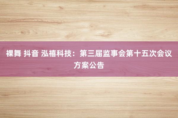 裸舞 抖音 泓禧科技：第三届监事会第十五次会议方案公告