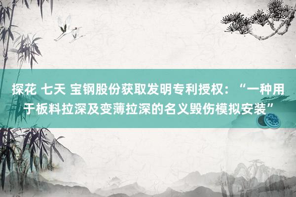 探花 七天 宝钢股份获取发明专利授权：“一种用于板料拉深及变薄拉深的名义毁伤模拟安装”