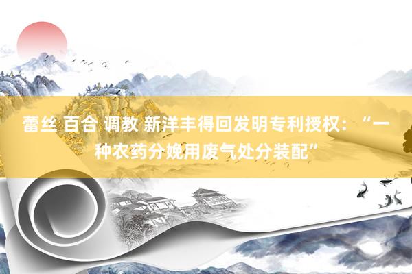 蕾丝 百合 调教 新洋丰得回发明专利授权：“一种农药分娩用废气处分装配”