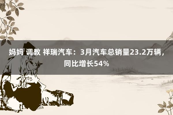 妈妈 调教 祥瑞汽车：3月汽车总销量23.2万辆，同比增长54%
